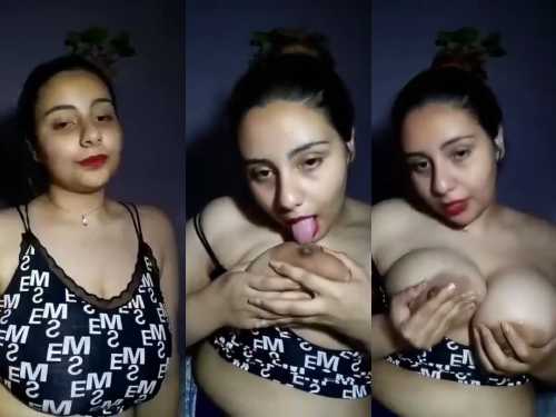 Beautiful Girl Showing And Licking Her Big Big Boobis