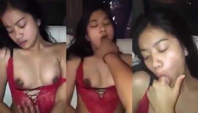 Sexy Russian girlfriend fucking with boyfriend in red lingerie, hotel room sex